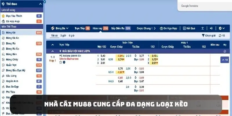 Nhà cái MU88 cung cấp đa dạng loại kèo hấp dẫn